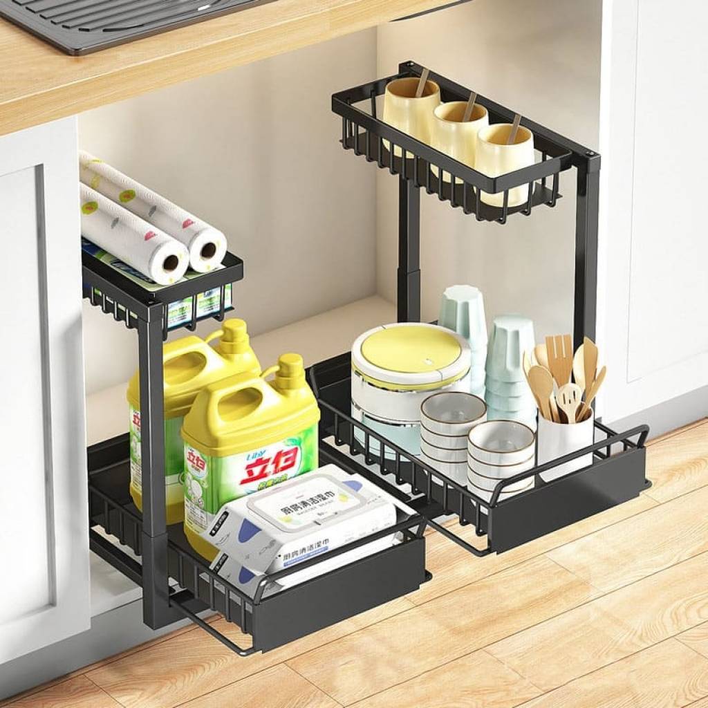 Organizador extraíble de 2 niveles para armario de cocina