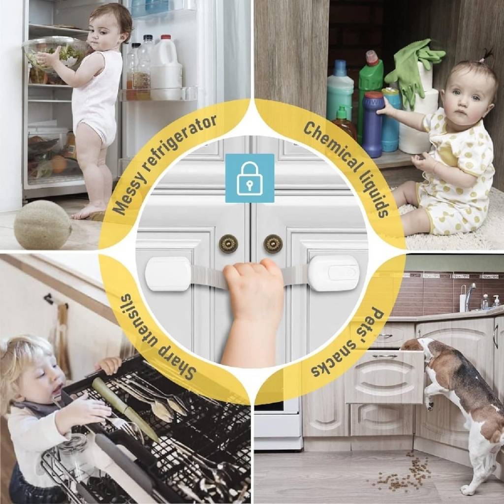 Set cerraduras de seguridad para niños para puertas cajones y armarios  Cocina Organizadores